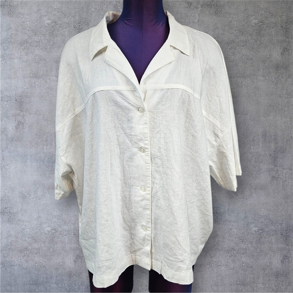 Banana Republic Linen Blend Top Button Down Oversized White XXL Womens A23